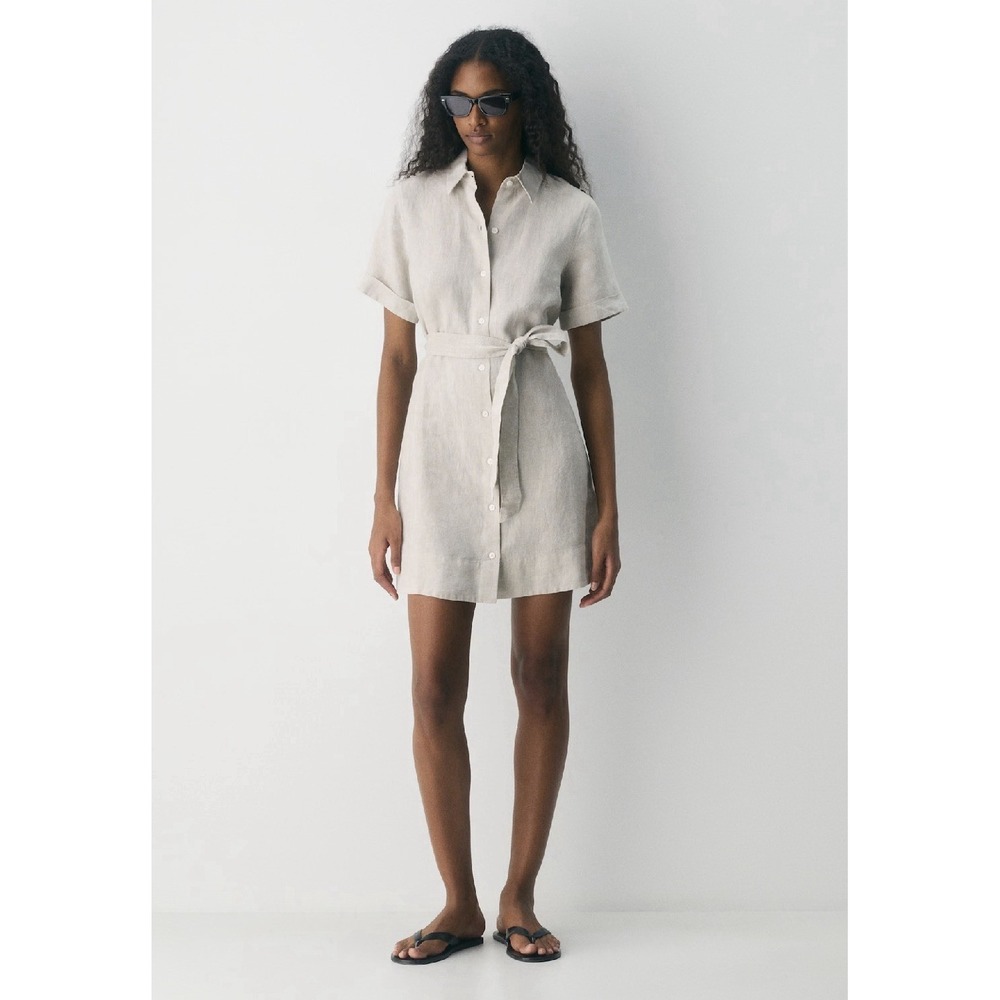 Aritzia Wilfred Eleta Linen Mini Shirt Dress In Undyed Ecru Minimalist 2XS $148